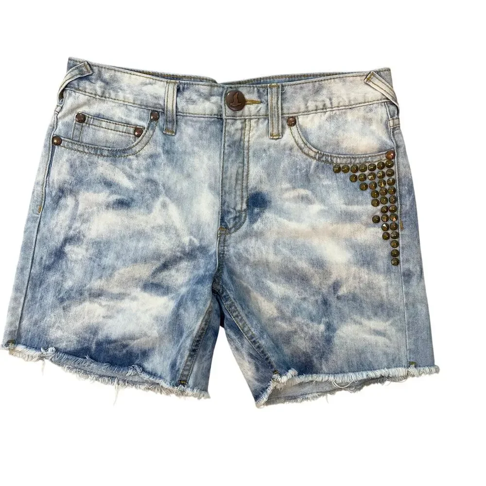Free People We The Free Studded Denim Shorts Women's 28 Acid Wash Cutoff